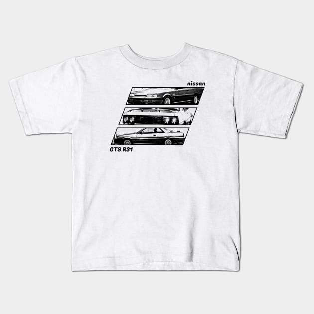 NISSAN SKYLINE GTS R31 Black 'N White Archive 2 Kids T-Shirt by Cero